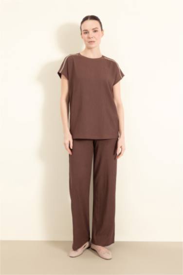 Regular Fit Crew Neck Crepe Short Sleeve T-Shirt