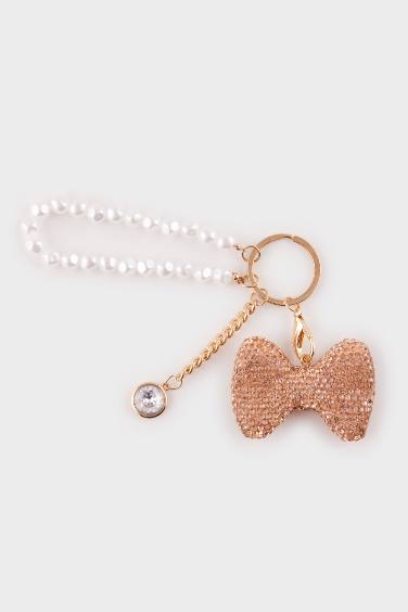 Gold Stone Bow Charm Keychain