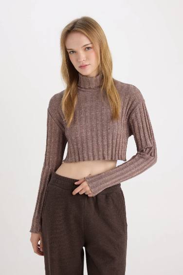 Turtleneck Basic Ribbed Camisole Crop Top T-Shirt