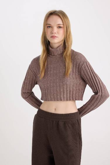 Turtleneck Basic Ribbed Camisole Crop Top T-Shirt