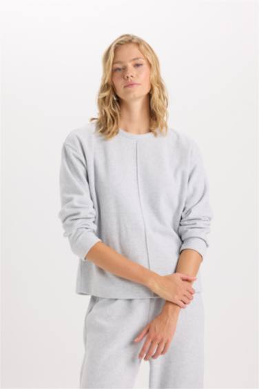 سيت بنطلون برجل واسع وبلوزة ردن طويل سادة - قطعتين