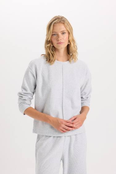 سيت بنطلون برجل واسع وبلوزة ردن طويل سادة - قطعتين