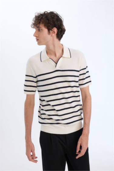 поло жаға жолақ трикотаж Поло