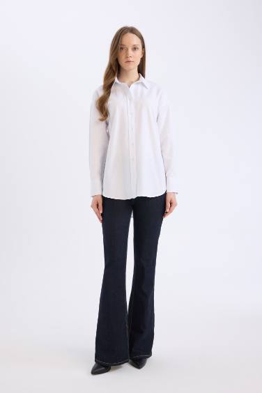 Relax Fit Basic Düz Oxford Uzun Kollu Gömlek Tunik