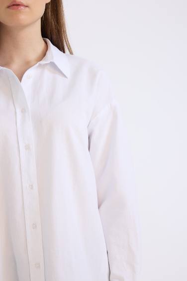 Relax Fit Basic Düz Oxford Uzun Kollu Gömlek Tunik