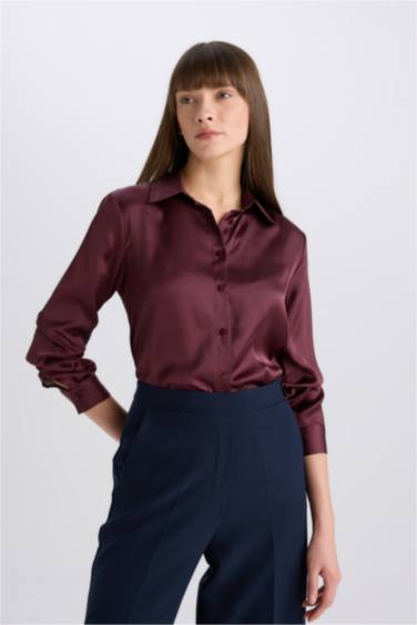 Regular Fit Saten Uzun Kollu Gömlek