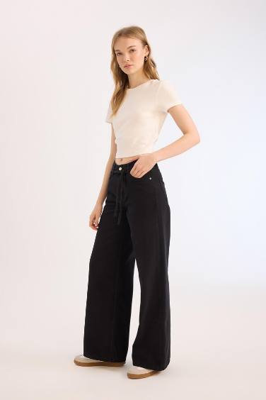 Wide Leg High Waist Gabardine Trousers