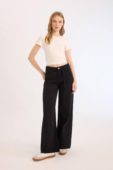 Wide Leg High Waist Gabardine Trousers