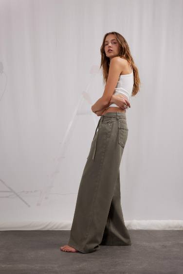 Wide Leg High Waist Gabardine Trousers