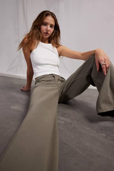 Wide Leg High Waist Gabardine Trousers