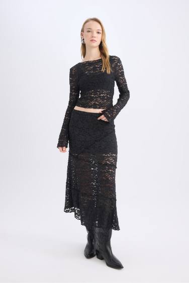 A Form High Waist Lace Maxi Skirt