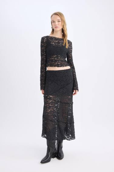 A Form High Waist Lace Maxi Skirt