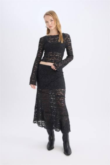 A Form High Waist Lace Maxi Skirt