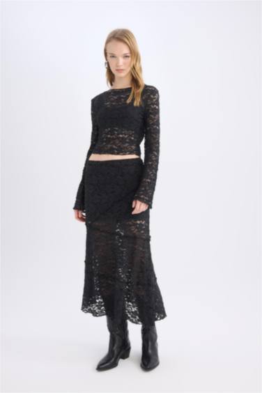 A Form High Waist Lace Maxi Skirt