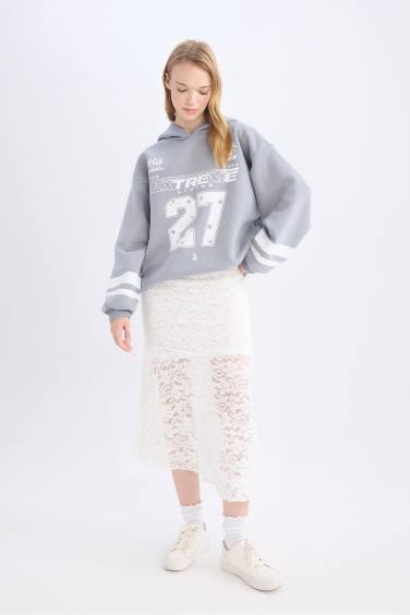 A Cut High Waist Lace Maxi Skirt