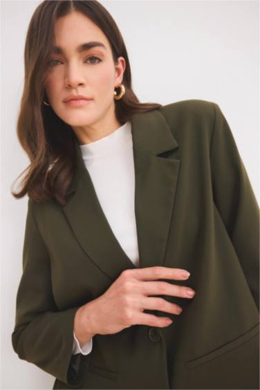 Regular Fit Ceket Yaka Basic Düz Düğmeli Blazer Ceket