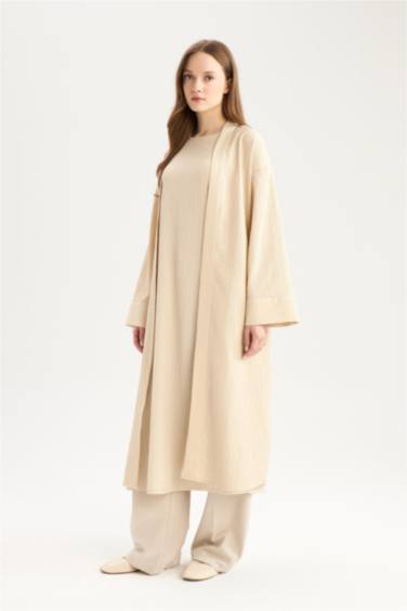 كيمونو قماش كرنكيل قصة مريحة بياخة مستديرة