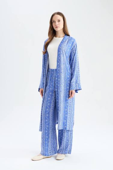 Wide Leg Printed Viscose Trousers