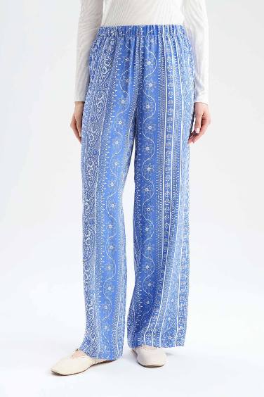 Wide Leg Printed Viscose Trousers