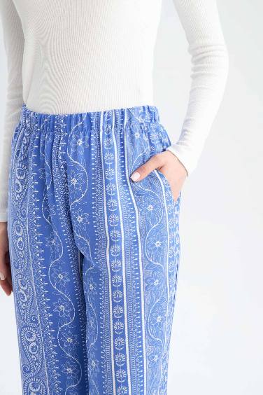 Wide Leg Printed Viscose Trousers