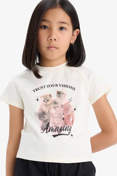 Baby Girl Fitted Crew Neck Anime Printed T-Shirt