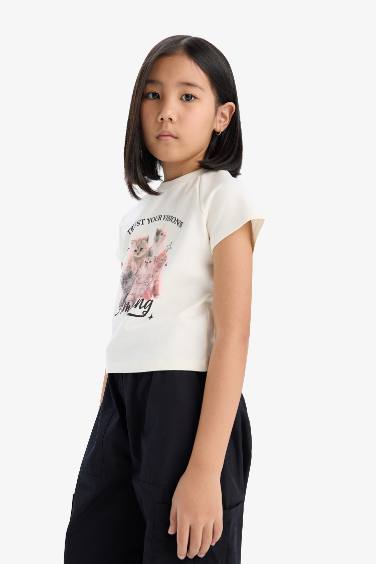 Baby Girl Fitted Crew Neck Anime Printed T-Shirt
