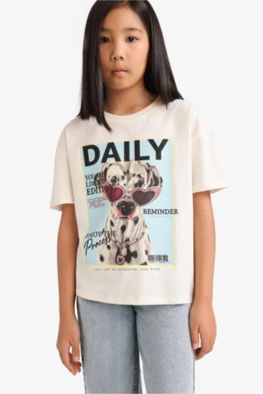 تيشيرت نص كم قصة مريحة برقبة مستديرة