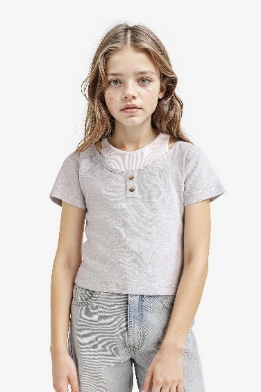 Girl Cropped Fit Anime Printed Ribbed T-Shirt