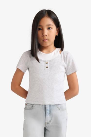 Girl Cropped Fit Anime Printed Ribbed T-Shirt