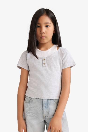 Girl Cropped Fit Anime Printed Ribbed T-Shirt