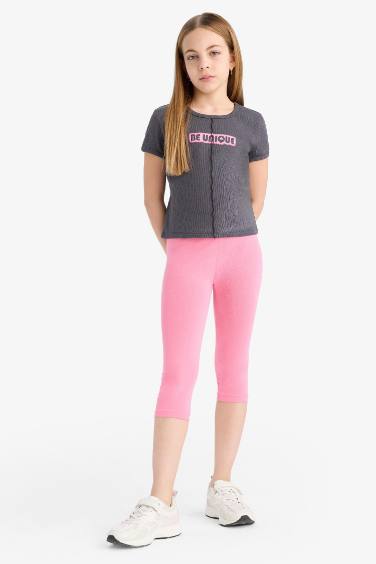 Girl Fitted Crew Neck 3D Ribbed Camisole T-Shirt