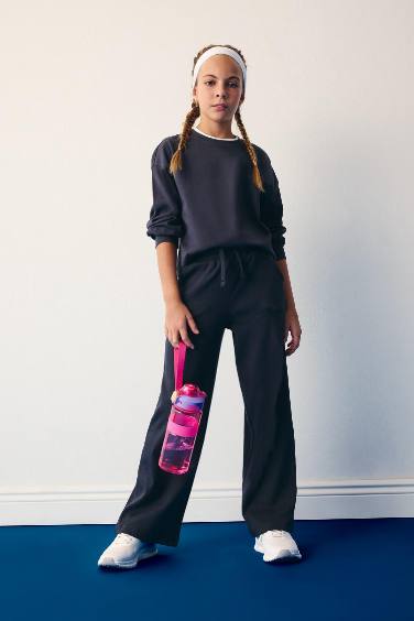 Kız Çocuk Beli Lastikli Wide Leg Geniş Paça Eşofman Altı