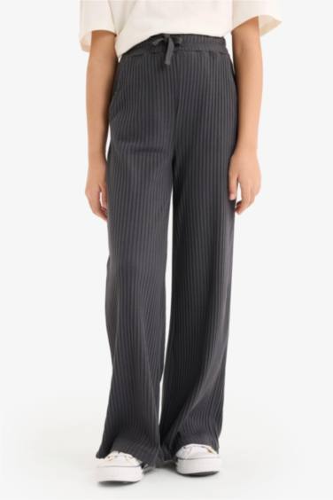 Girl Elastic Waist Ribbed Wide Leg Trousers