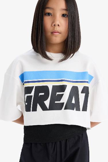 T-shirt à manches courtes Tissu Sweat Fin Slogan Col rond Fille