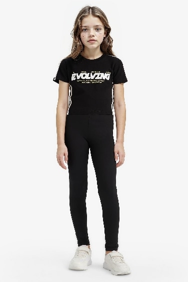 Girl Slim Fit Slogan Printed Corduroy T-Shirt