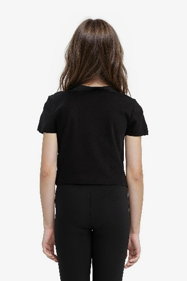 Girl Slim Fit Slogan Printed Corduroy T-Shirt