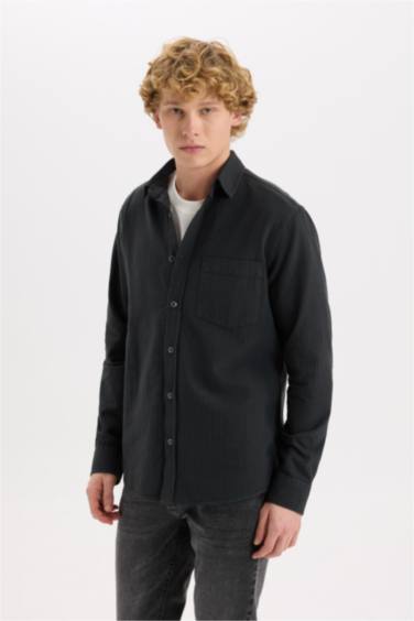 Regular Fit Çizgili Pamuklu Uzun Kollu Gömlek