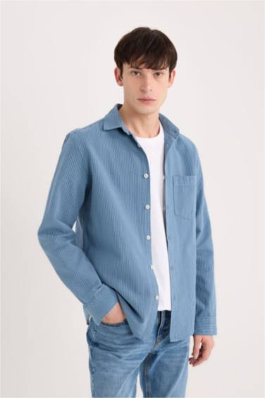 Regular Fit Çizgili Pamuklu Uzun Kollu Gömlek