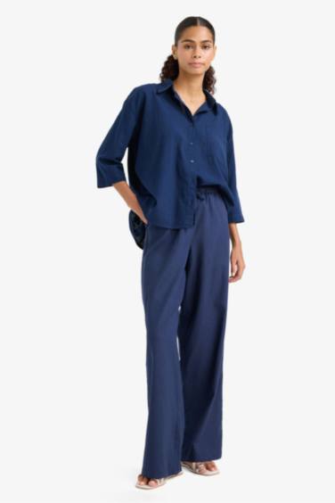 Wide Leg Double Pocket Linen Blended Trousers
