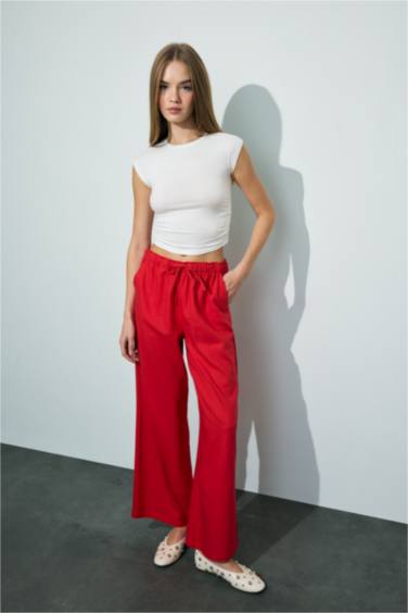 Wide Leg Elastic Waist Linen Blend Trousers