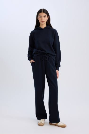 Relax Fit Kapüşonlu Basic Düz Sweatshirt