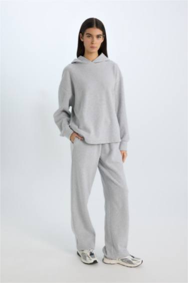 Wide Leg Kışlık Pantolon Geniş Bol Paça Beli Lastikli Bağcıklı Basic Düz Cepli