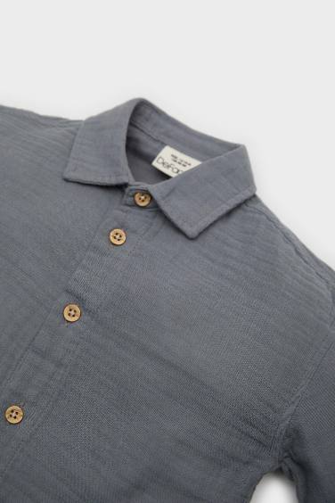 قميص كم طويل بيبي اولادي موسلين قصة عادية بياقة قميص