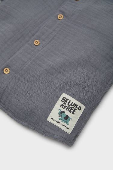 قميص كم طويل بيبي اولادي موسلين قصة عادية بياقة قميص