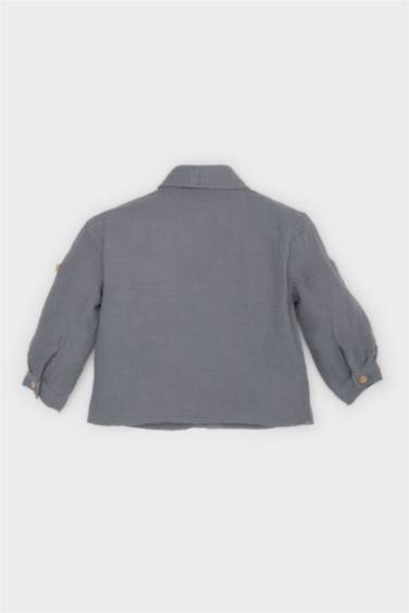 قميص كم طويل بيبي اولادي موسلين قصة عادية بياقة قميص