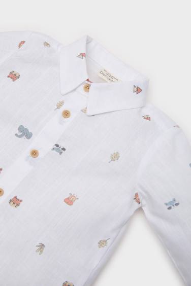 قميص ولادي بوبلين ردن طويل قصة عادية