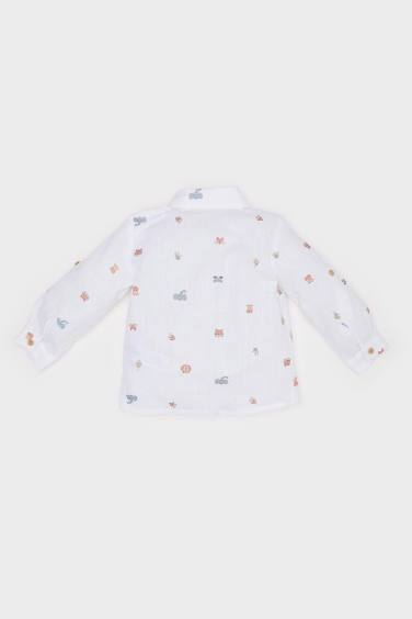 قميص ولادي بوبلين ردن طويل قصة عادية