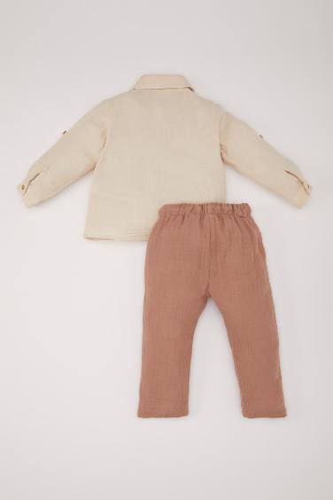 Baby Boy Muslin Shirt Elastic Waist Bottom 2 Piece Set