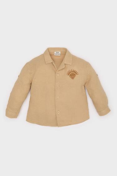 Baby Boy Crew Neck Embroidered Muslin Shirt