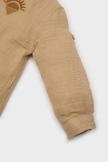 قميص ردن طويل ولادي مطرز موسلين قصة عادية بياخة مستديرة